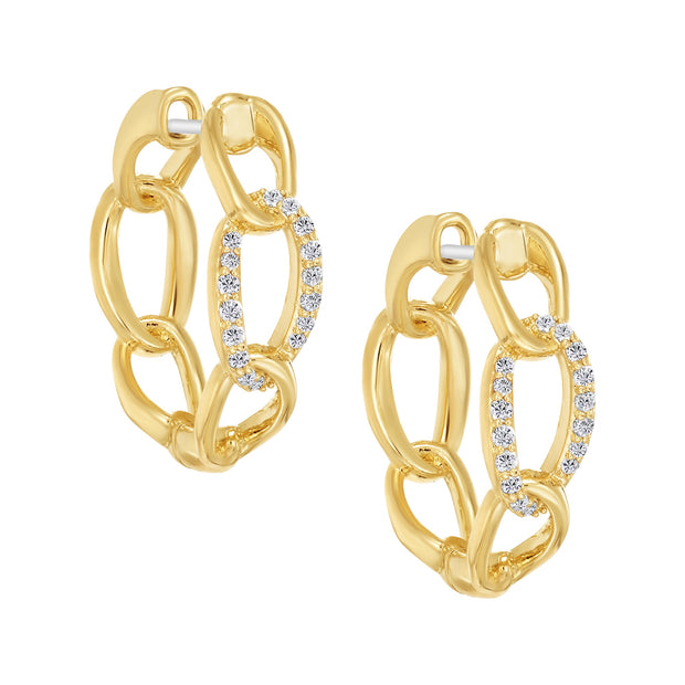 Round Chain Huggie Hoops in CZ