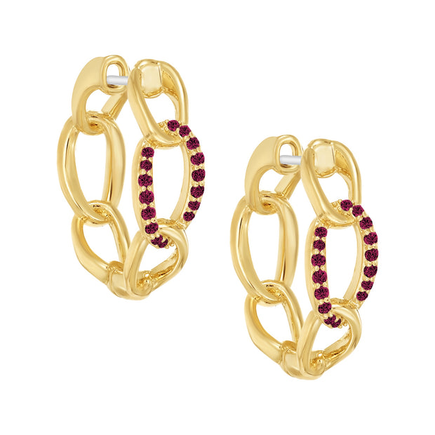Round Chain Huggie Hoops in Fuchsia