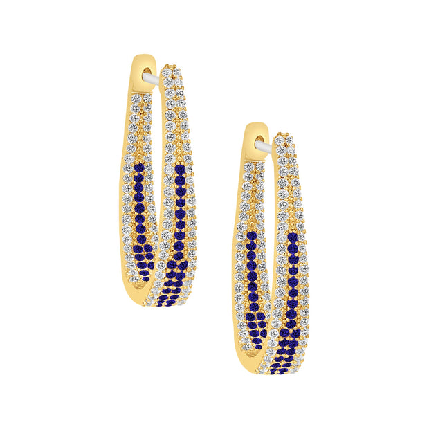 Widening Pave Blue CZ Stones Hoop Earring