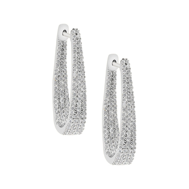 Widening Pave CZ Stones Hoop Earring in White Gold