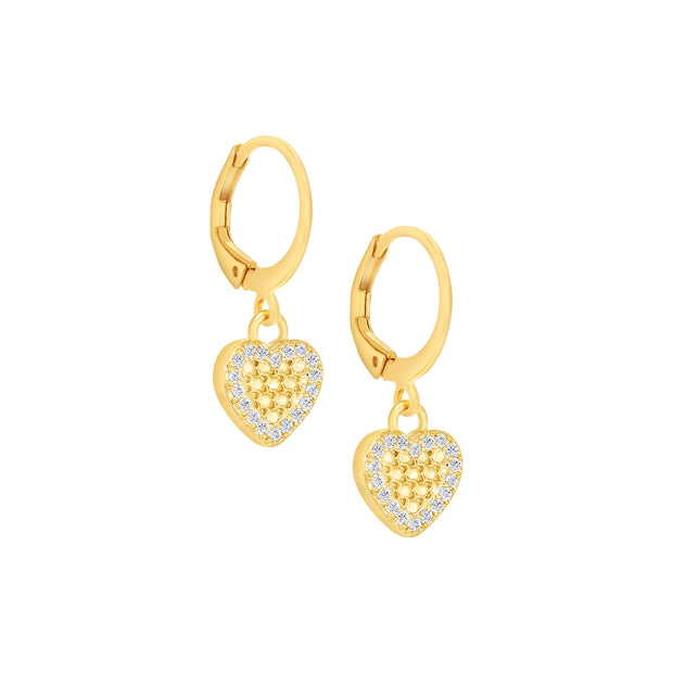 Small CZ Honeycomb Heart Rounded Lever Earring