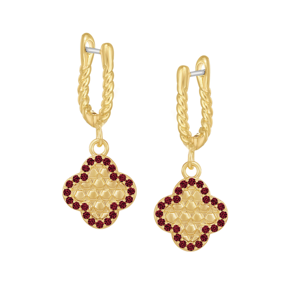 Medium Red CZ Honeycomb Rounded Lever Earrings