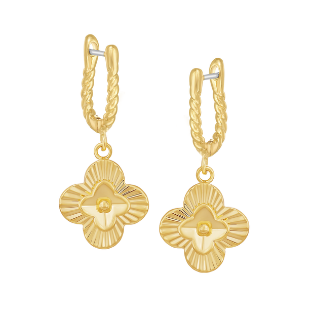 Gold Clover Fan Twisted u-Loop Earring