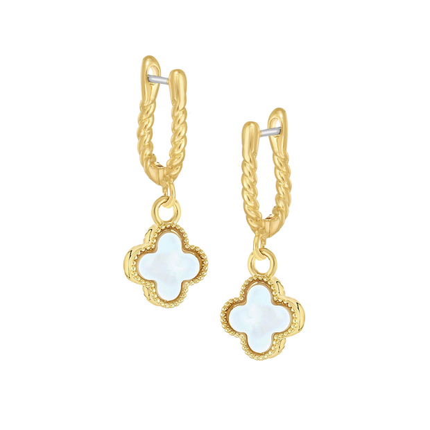 Medium MOP Clover Twisted Lever Back Earrings