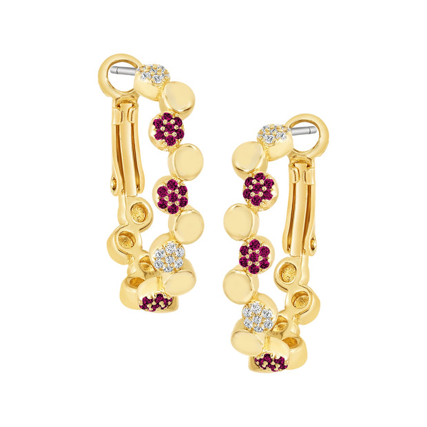 Dotted CZ Pave Huggies in Fuchsia