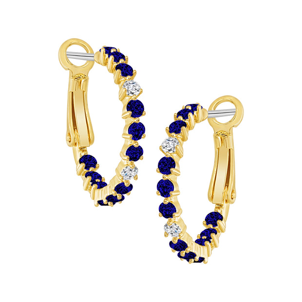 Three-Prong Blue Stone Hoops in Large