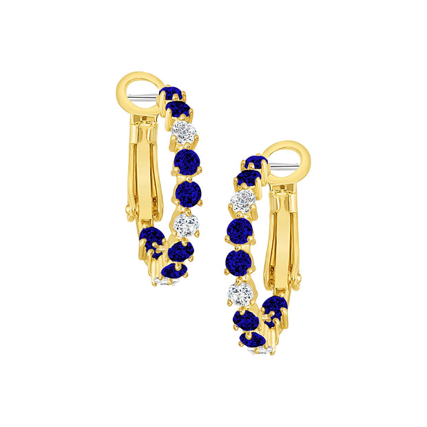 Three-Prong Blue Stone Hoops in Medium