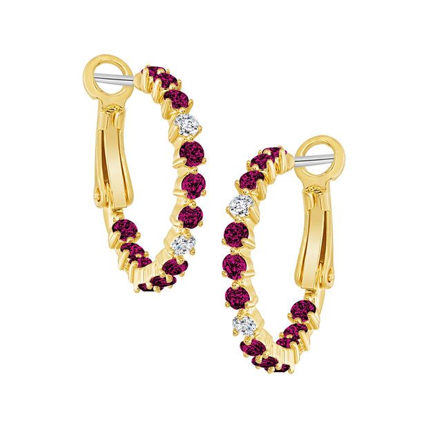 Three-Prong Fuchsia Stone Hoops in Large