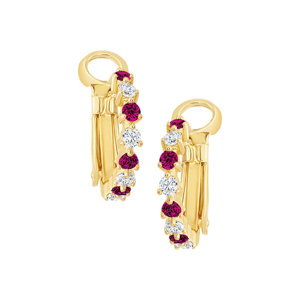 Three-Prong Fuchsia Stone Hoops in Small