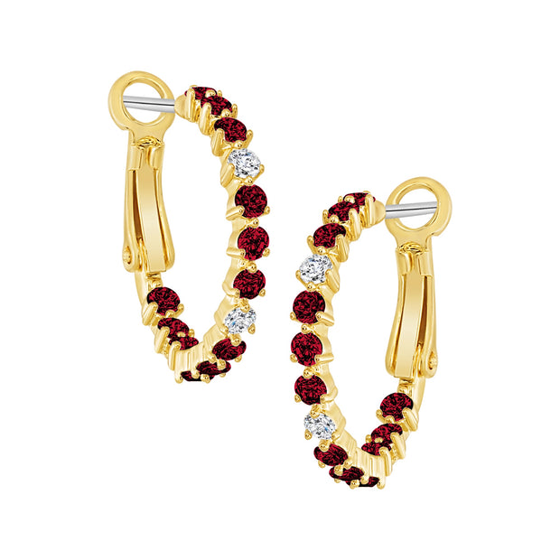 Three-Prong Red Stone Hoops in Large
