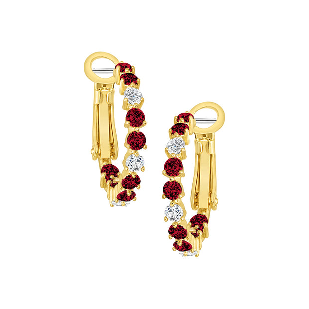 Three-Prong Red Stone Hoops in Medium