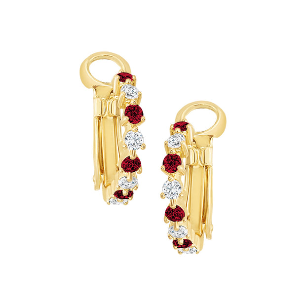 Three-Prong Red Stone Hoops in Small