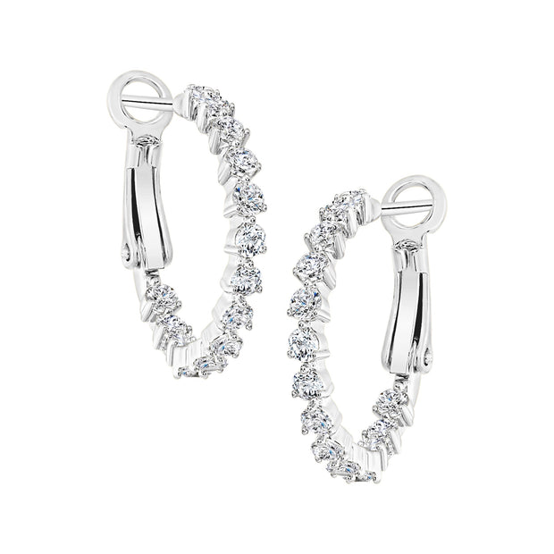 White Gold Three-Prong CZ Stone Hoops in Large