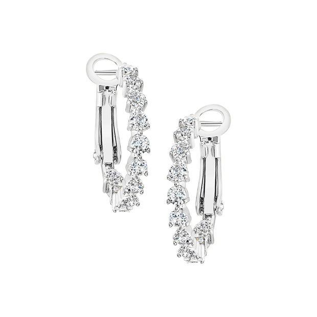 White Gold Three-Prong CZ Stone Hoops in Medium