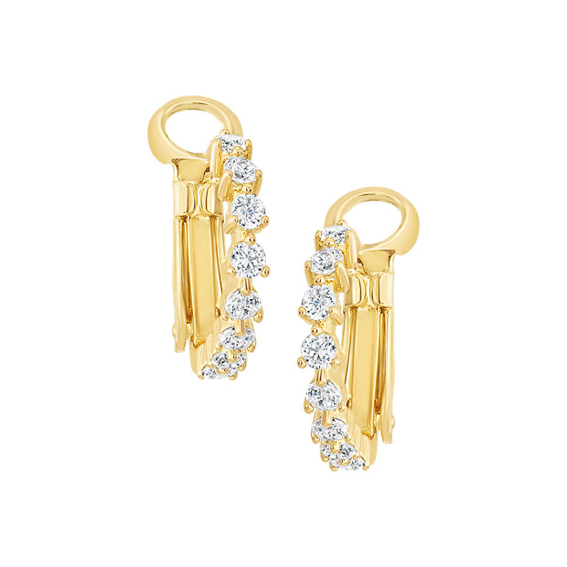 Yellow Gold Three-Prong CZ Stone Hoops in Small