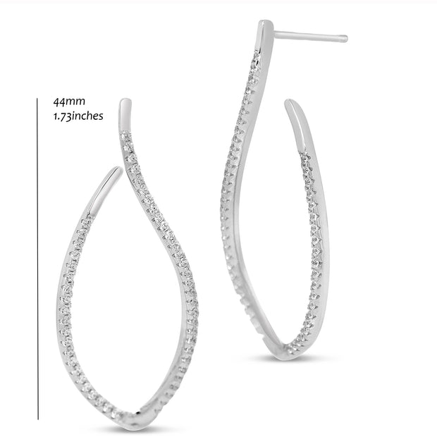 Large Delicate Elongated J Pave CZ Drop Earring in White Gold