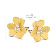 Brushed Three Petal CZ Flower Studs in Yellow Gold