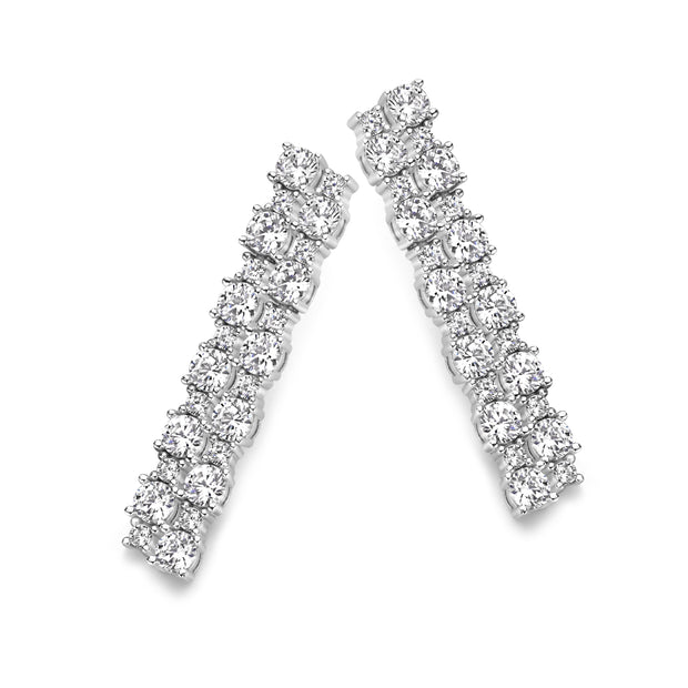 Small & Large CZ Double Row Tennis Clip-On Earring in White Gold