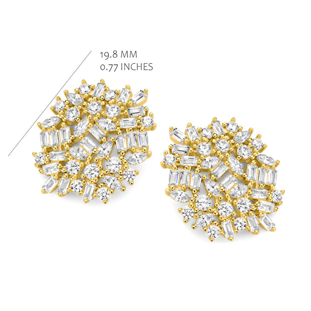 Elegant CZ Cluster Clip-On Studs in Yellow Gold