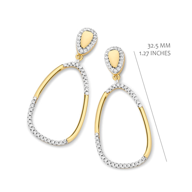Open Polished & CZ Pear-Shaped Drop Earrings in Yellow Gold