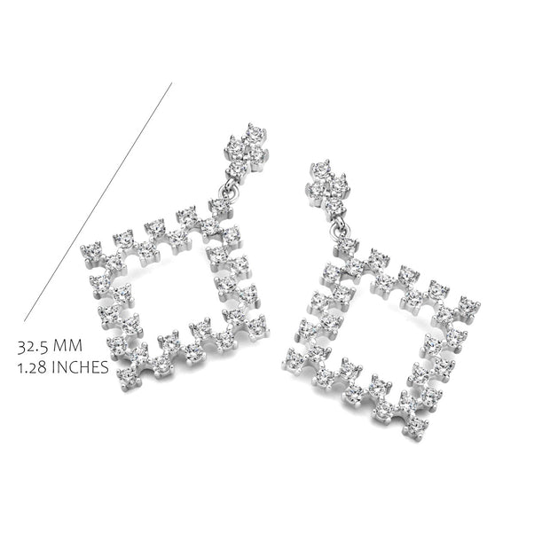 Diamond Shape Zig Zag CZ Design Earrings in White Gold