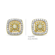 Clear & Yellow CZ Layered Square Studs in Yellow Gold