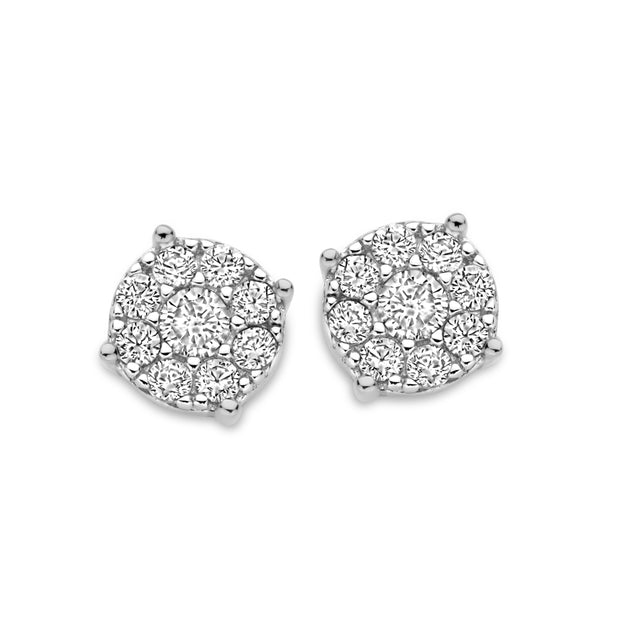 Cluster CZ Studs in White Gold