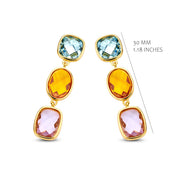 Multi-Faceted Pastel CZ Drop Earrings in Yellow Gold