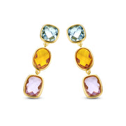 Multi-Faceted Pastel CZ Drop Earrings in Yellow Gold