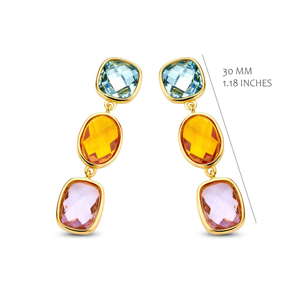 Multi-Faceted Pastel CZ Drop Earrings in Yellow Gold