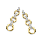 Graduating Polished Link & CZ Drop Earrings in Yellow Gold