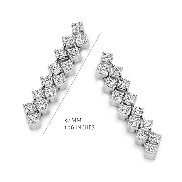 Two Strand Square Set CZ Tennis Drop Earrings in White Gold