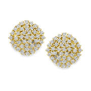 Square Oversized Cluster CZ Studs in Yellow Gold