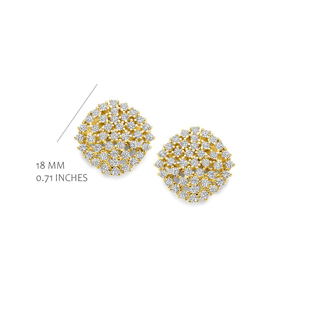 Square Oversized Cluster CZ Studs in Yellow Gold