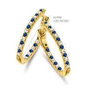 Small CZ & Sapphire Thin Hoops in Yellow Gold