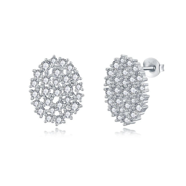 Sprinkled Oval Stud Earrings in White Gold