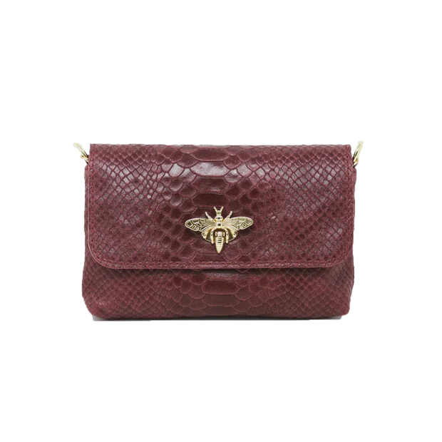 Snake Leather Butterfly Crossbody in Burgundy