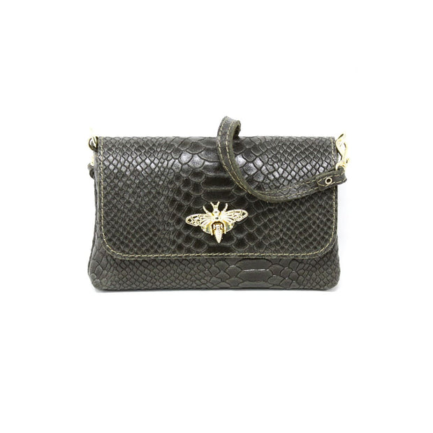 Snake Leather Butterfly Crossbody in Olive