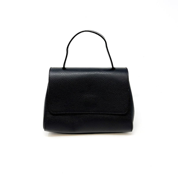 Black Leather Handbag with Flap