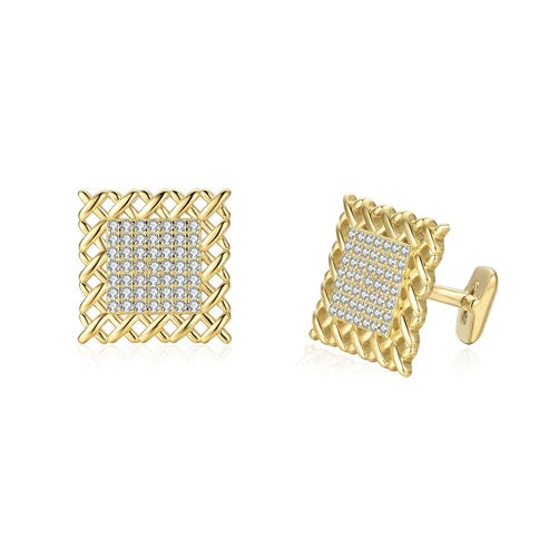Gold Weave Design with Clear Micropave CZ Cufflinks