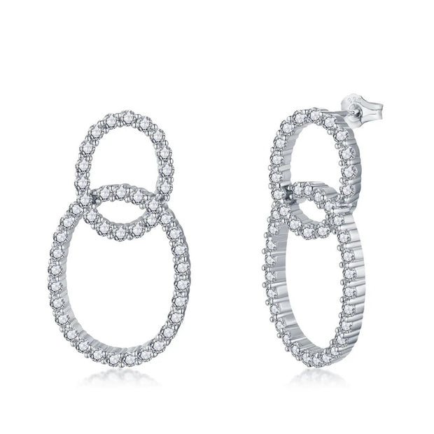 Double Interlocked CZ Oval Drop Earrings