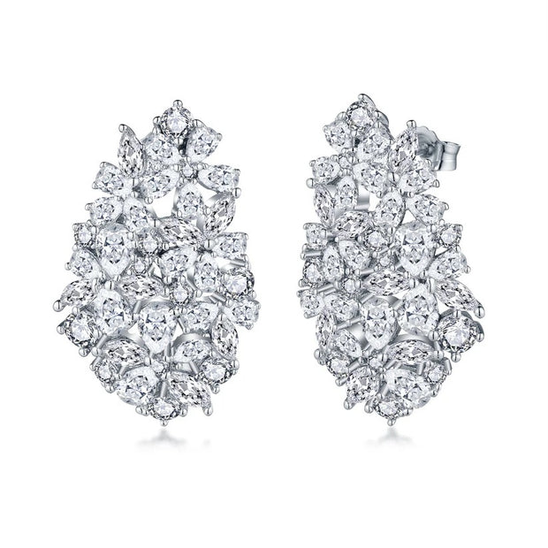 Large Teardrop Cluster CZ Studs in White Gold