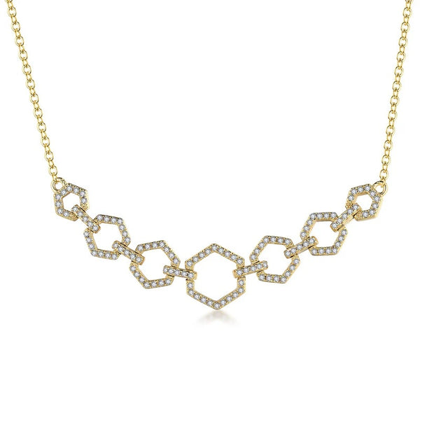 Hexagon CZ Bar Necklace in Yellow Gold