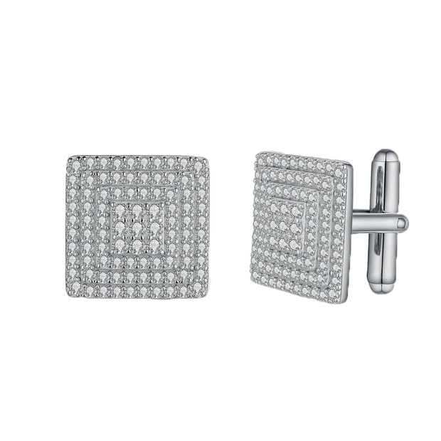 Sterling Silver Pave CZ Square Cufflinks