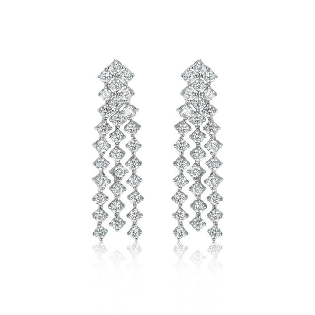 Triple Strand Dangle Tennis Earrings in White Gold