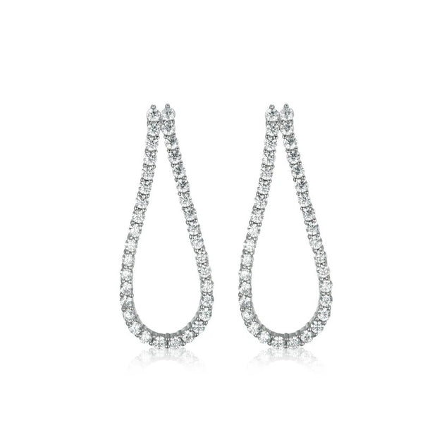 Stiff Open Teardrop CZ Drop Earring in White Gold
