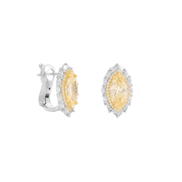 Marquis Shaped Citrine & Double Halo Studs in Two-Tone