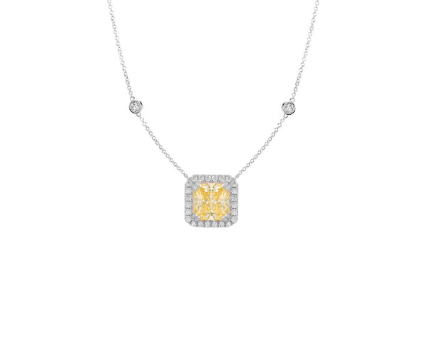 Citrine Square Diamond by the Yard Pendant in White Gold