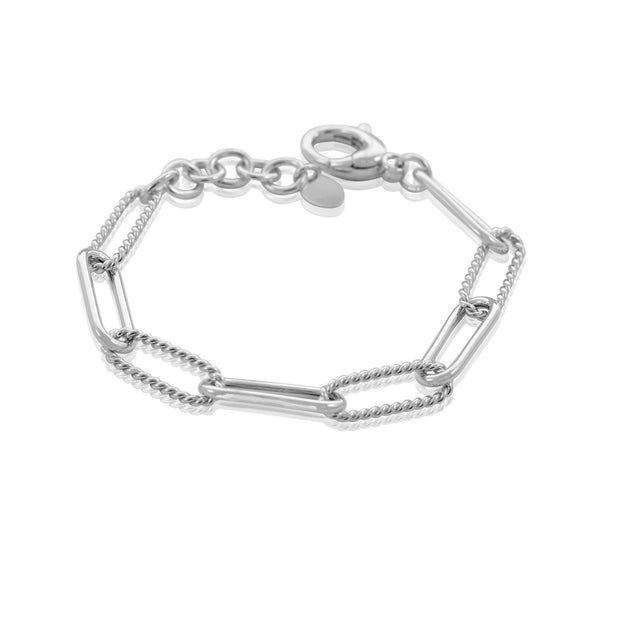 MARCELLO PANE Ribbed & Polished Paperclip Bracelet in White Gold
