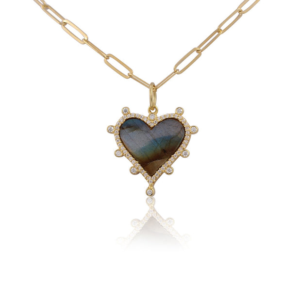 RACHEL REINHARDT Lab Pavé Heart Pendant on Paperclip Chain